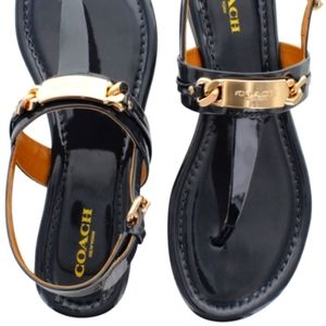 COACH SANDLES GOLD VLK PATENT LEATHER